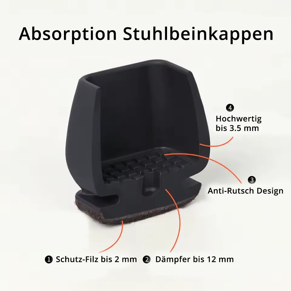 Profi Stuhlbein Silikon Filz Stulpen Quadrat, 4er-Set, Gr. L, schwarz